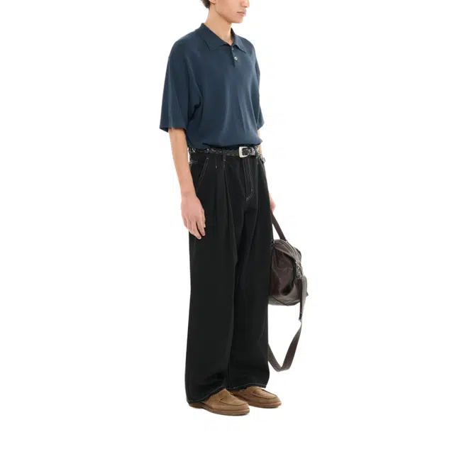BESLOW WIDE FIT TWO TUCK LINEN DENIM PANTS