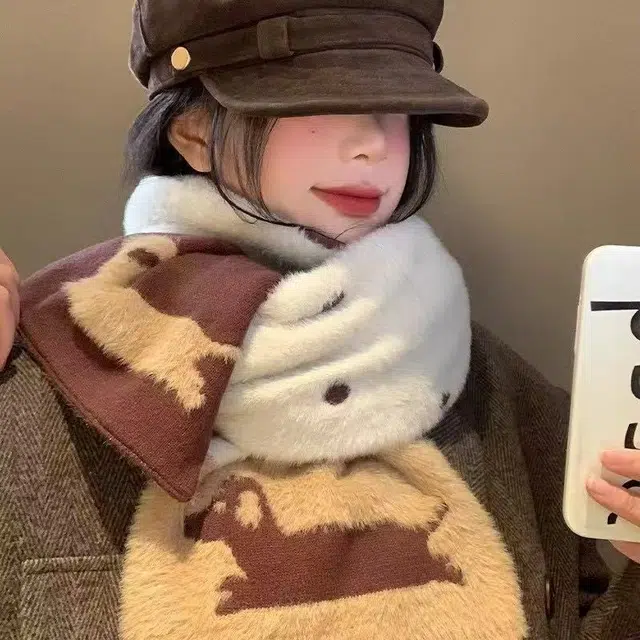 恩僾德 美拉德双面腊肠狗高颜值冬季秋冬氛围感韩系保暖学生围脖 涤纶 绒线围巾 男女同款情侣款