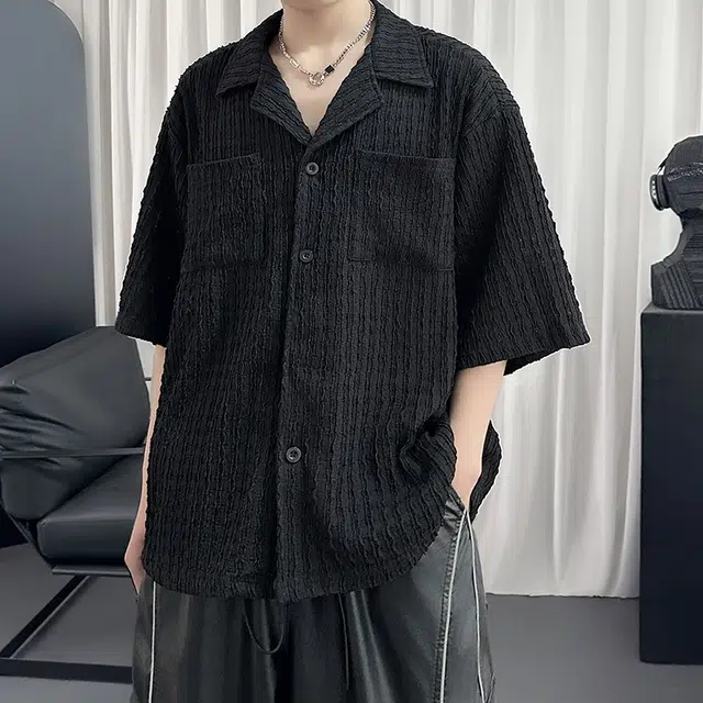 金盾 夏季上衣翻领宽松短袖衬衫 男款