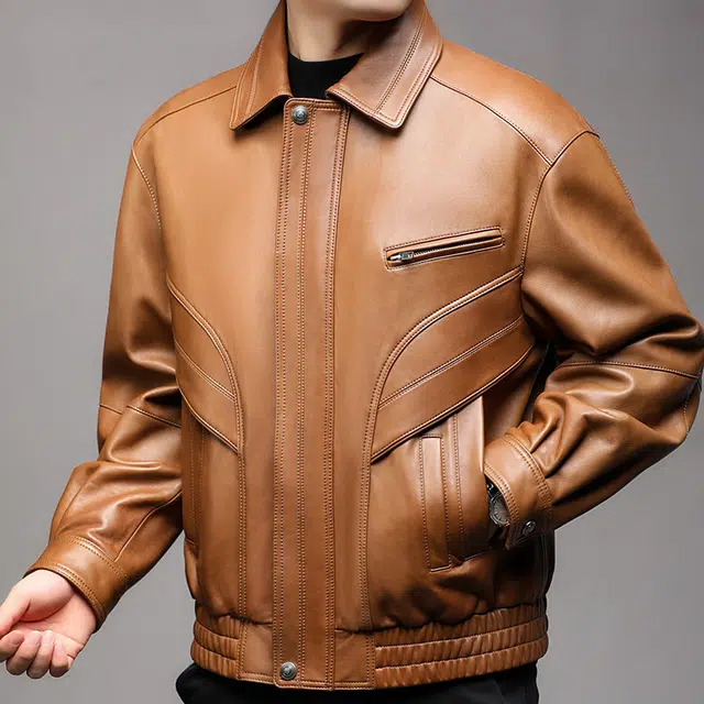 太子龍 美式复古绵羊皮真皮翻领飞行服机车皮夹克秋冬季痞帅宽松外套潮皮衣 男款