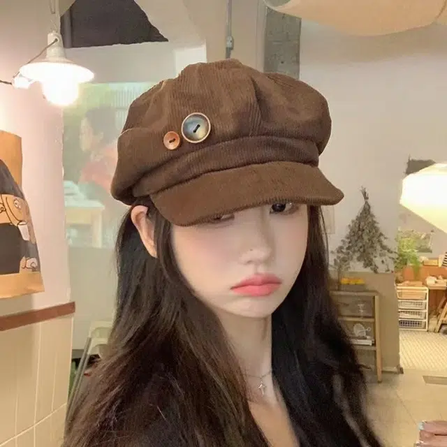 恩僾德 日系古着帽子棕色小众百搭休闲高颜值复古八角帽 聚酯纤维 贝雷帽 男女同款情侣款