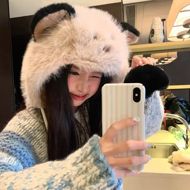 恩僾德 日系小众百搭可爱腮红猫咪耳朵显脸小加厚保暖护耳 防寒 聚酯纤维 绒线帽 男女同款情侣款