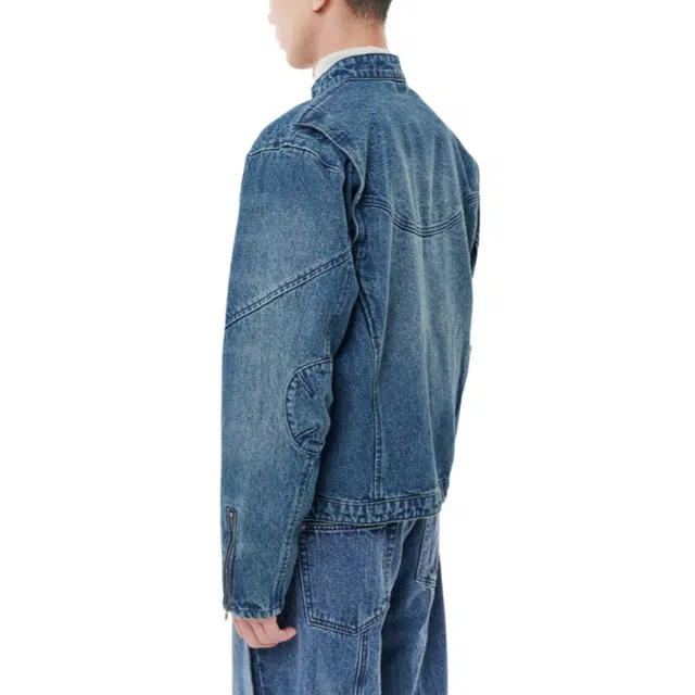 BESLOW WASHED DENIM JACKET MOTOCYCLE