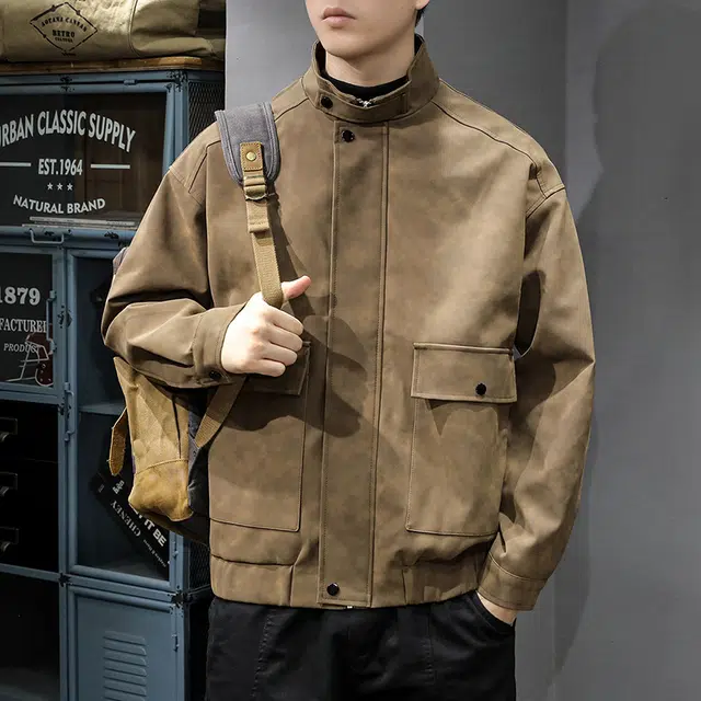 前进牛 美式复古潮牌高级感轻商务工装皮衣 男款