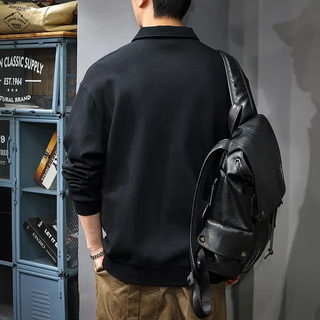 前进牛 秋冬美式休闲复古潮牌厅局风痞帅高街重磅长潮流老钱风翻领宽松大码打底衫卫衣 男女同款