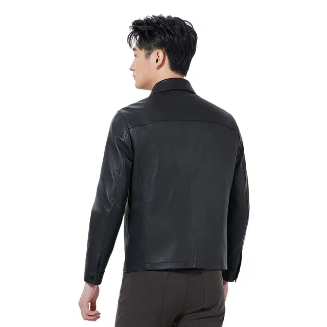 利郎 商务翻领高端品质经典皮衣 男款