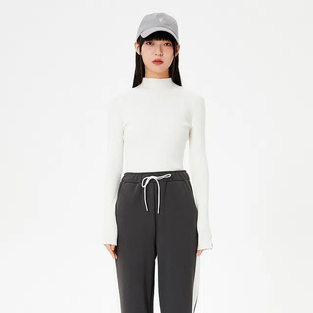 美特斯邦威 高腰宽松系带针织运动裤 女款