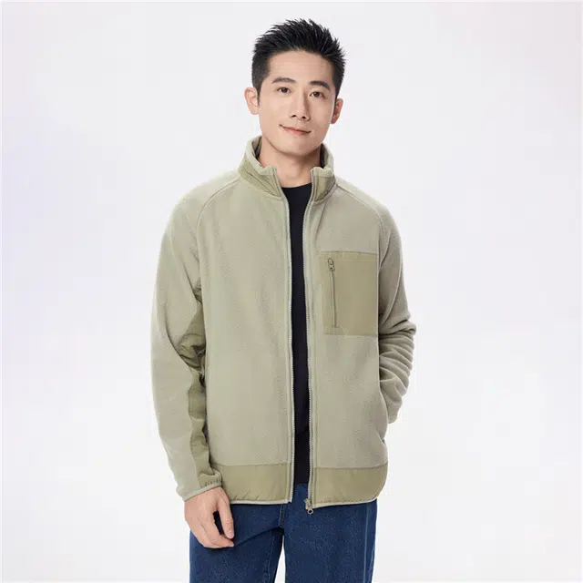 佐丹奴 摇粒绒外套抓绒开衫拼接立领插肩夹克 男款