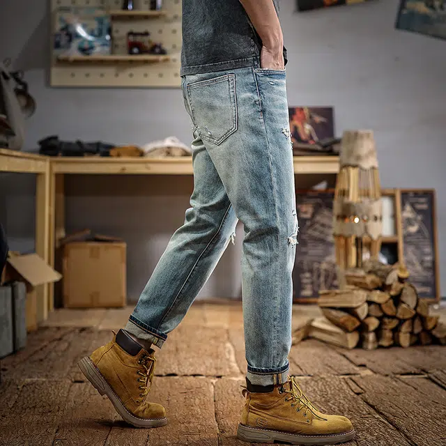 遨宇 秋季美式经典复古潮流潮牌极简风直筒破洞休闲户外百搭牛仔裤 男款