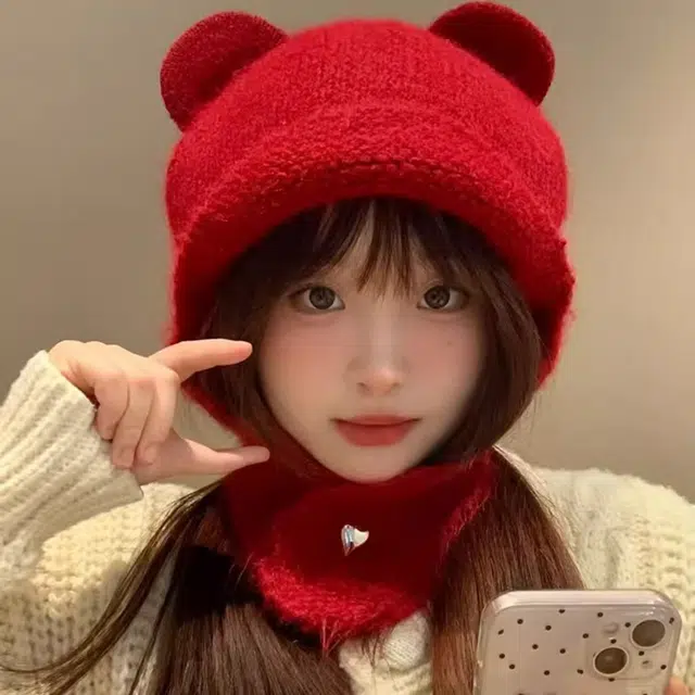 恩僾德 减龄可爱秋冬季小熊针织套头帽骑行护耳防寒保暖百搭大头围显脸小 聚酯纤维 绒线帽 男女同款情侣款