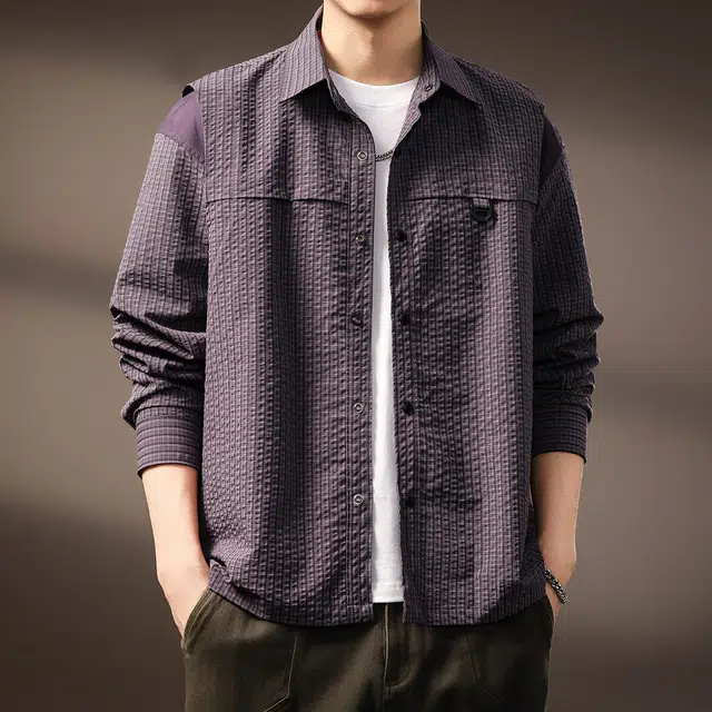 贵色 美式设计感撞色拼接格子长袖衬衫 男女同款