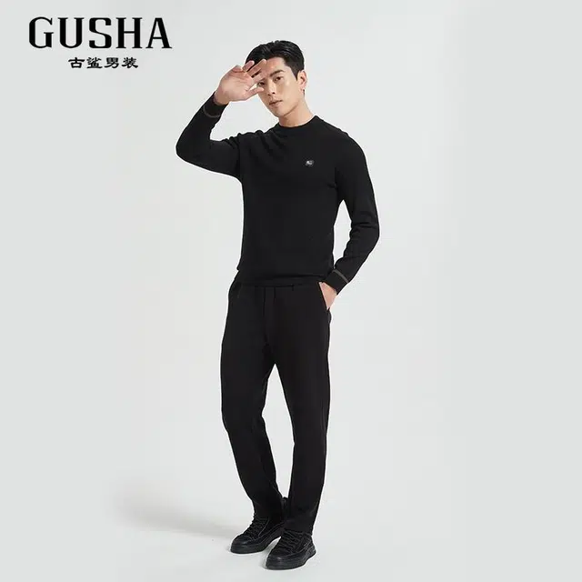 古鲨 山羊绒羊毛衫商务高端保暖圆领针织衫 男款