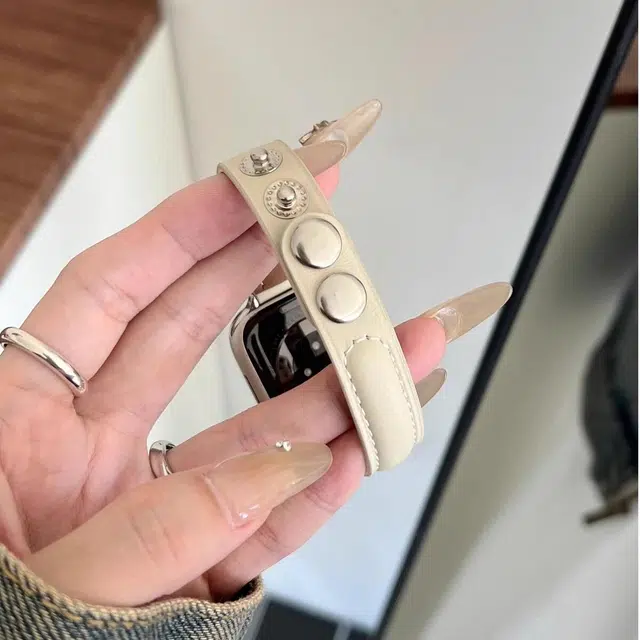 老佳 苹果适用 手表表带 真皮材质 复古按扣细款真皮表带男女通用