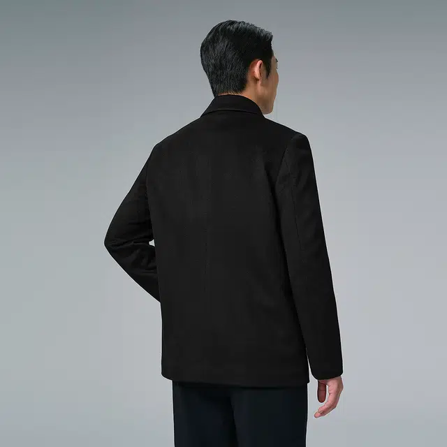 利郎 都市休闲翻领含绵羊毛保暖纯色质感冬季大衣 男款