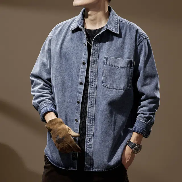 贵色 美式高街英伦风简约潮牌时尚都市风水洗立体裁剪设计工装牛仔外套 男女同款