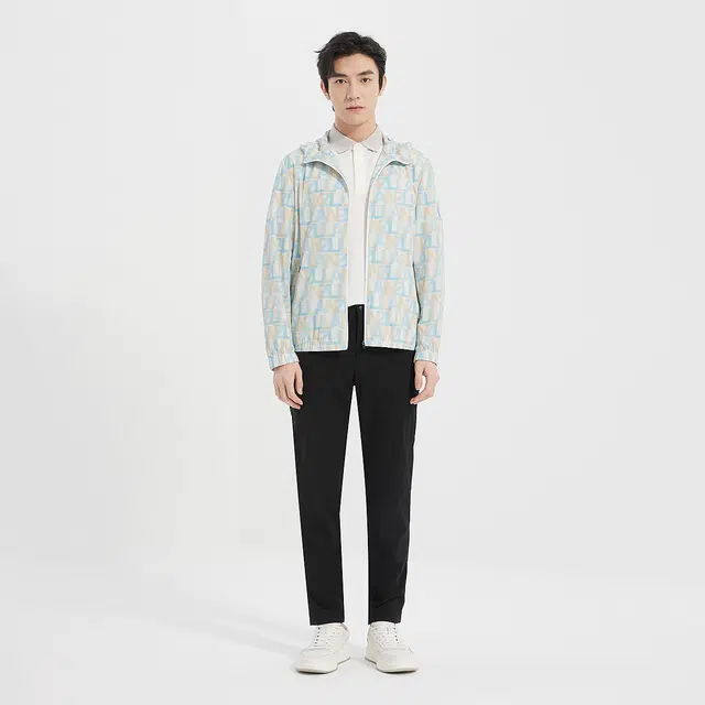 利郎 时尚都市满印防紫外线轻薄款夏季防晒服 男款 黄蓝间色