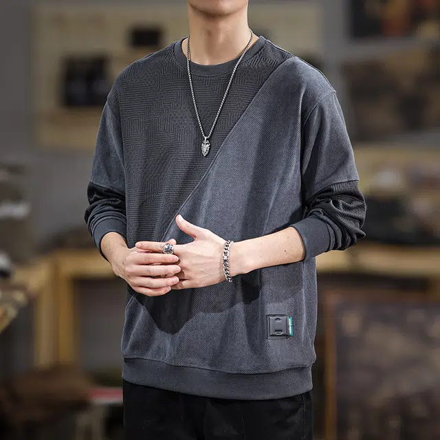 遨宇 美式复古休闲极简风潮流拼接百搭户外长袖上衣服卫衣 男款