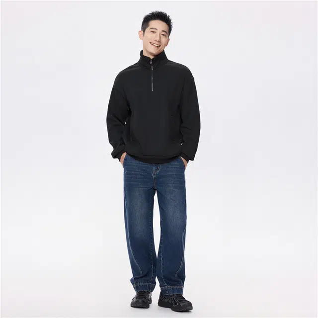 佐丹奴 加绒破骨口袋立领半拉链针织卫衣 男款