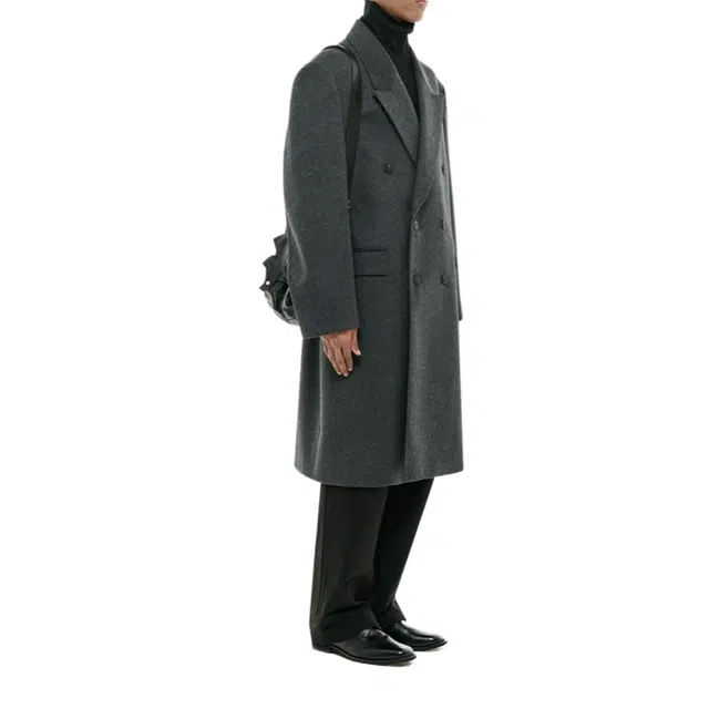 BESLOW OVERSIZED CASHMERE DOUBLE BREASTED COAT MELANGE CHARCOAL