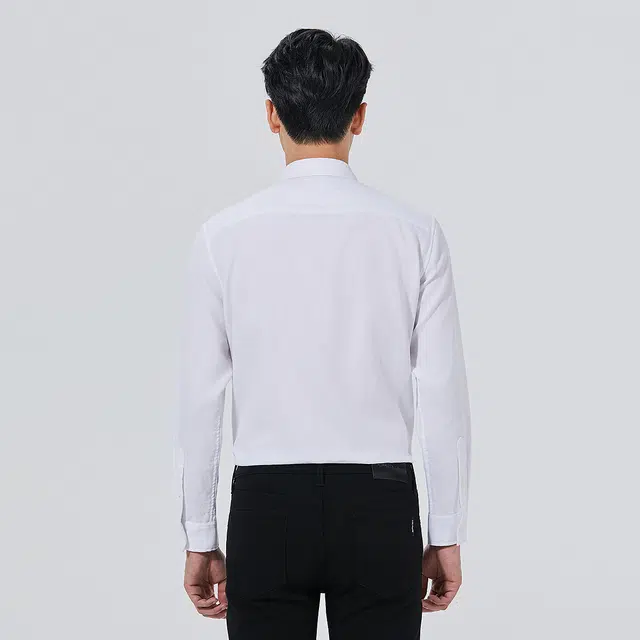 利郎 都市休闲纯色质感尖领舒适简约长袖衬衫 男款