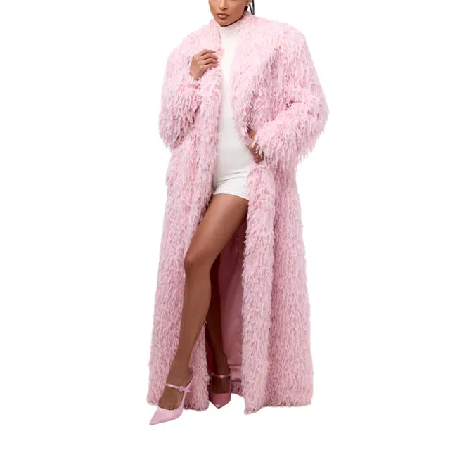 NAKED WARDROBE Faux Feather Long Coat