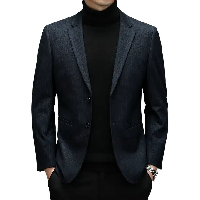 太子龍 休闲条纹时尚合身百搭长袖西装 男款