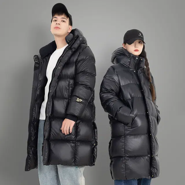 金盾 冬季外套潮流休闲亮面保暖长款连帽棉服 男女同款