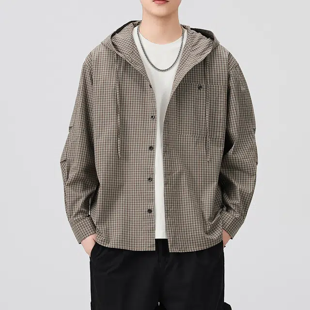 金盾 宽松休闲连帽宽松长袖衬衫 男款