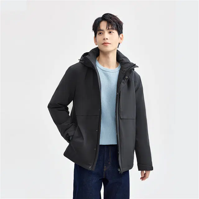 佐丹奴 棉衣外套破骨多口袋拉链连帽夹克棉服 男款