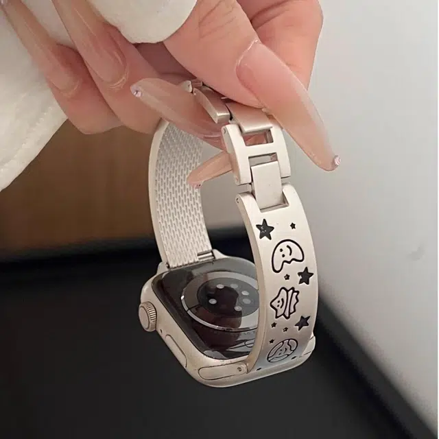 老佳 苹果适用 手表表带 金属材质 滴胶星星弯片金属表带