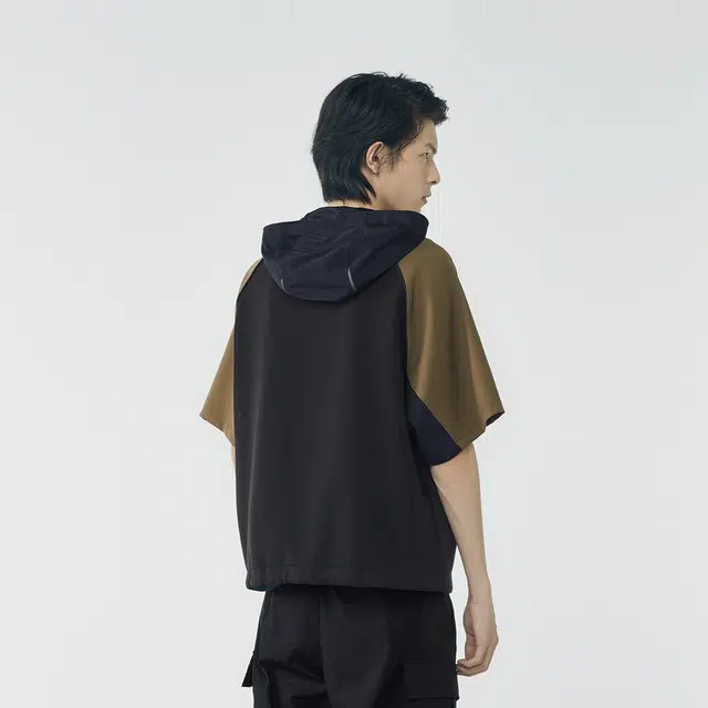 速写 拼接拼色连帽运动短袖卫衣 男女同款