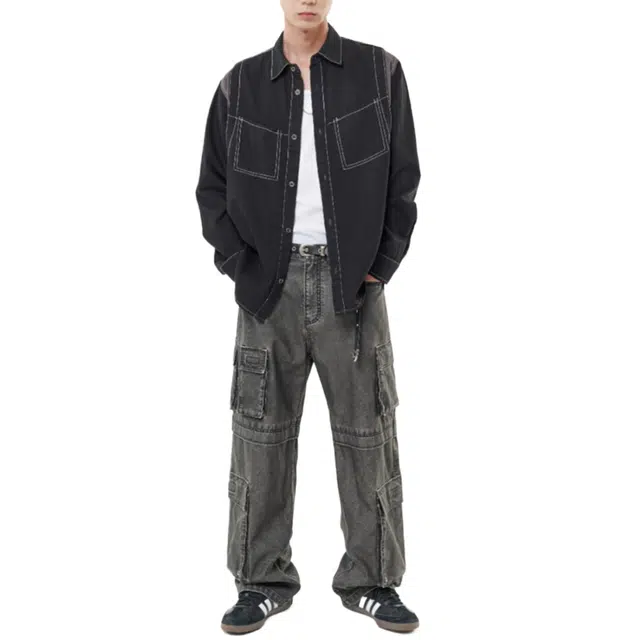 BESLOW WASHED VARSITY DENIM SHIRTS