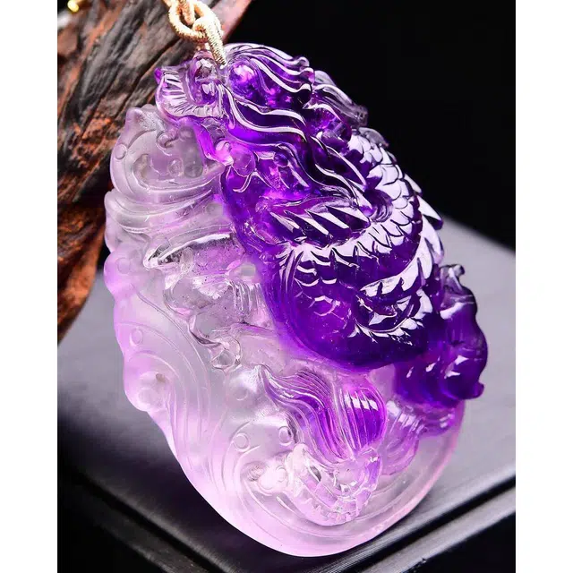 灵运宝 转运招财晶俏色龙牌车挂干净磁场能量强天然 紫水晶 摆件 男女同款情侣款