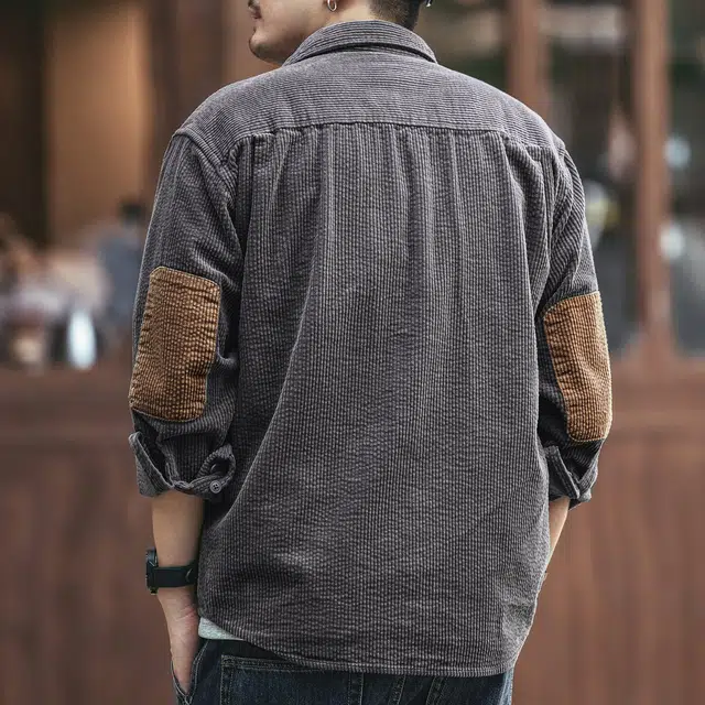 格蓝鹿 基础简约潮牌休闲松弛感复古工装高级感咖啡色灯芯绒版型天花板长袖衬衫 男女同款