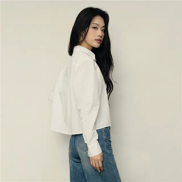 佐丹奴 韩国款纯棉刺绣短款梭织休闲长袖衬衫 女款