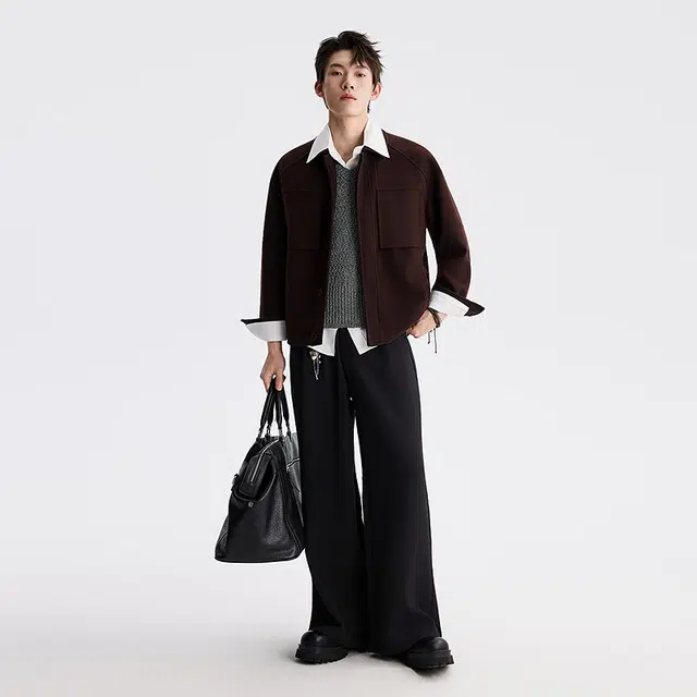 LESS IS MORE Stripe Texture Warm Coat