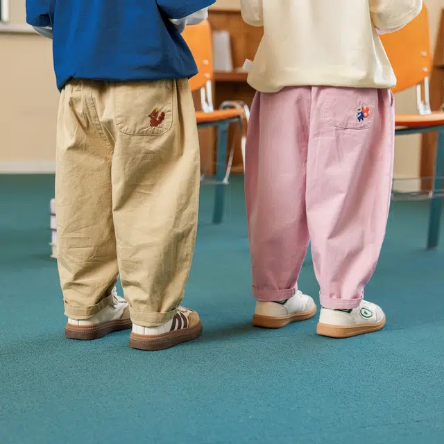 儿童 嘟嘟家 卡通刺绣纯色松紧腰宽松休闲婴幼儿长裤