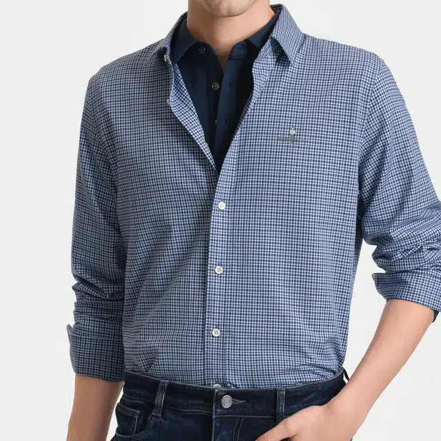 比音勒芬 金秋臻选静默复古老钱风穿搭绵羊毛不扎身不起球舒适百搭石墨烯细格纹比音勒芬细格远红外保暖长袖衬衫 男款