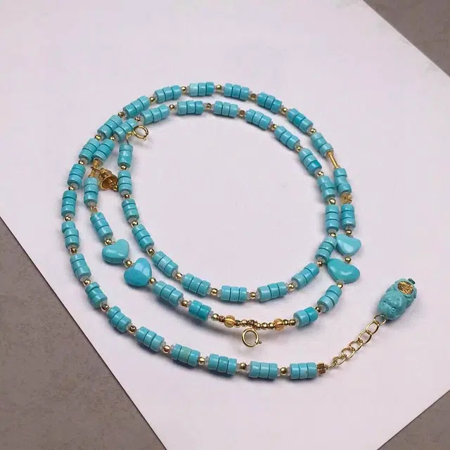 灵运宝 转运招财一物一图湖北原矿高瓷蓝直切无油无水 绿松石 名贵玉石项链 男女同款情侣款