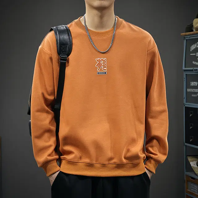 前进牛 美式经典复古潮牌极简风轻奢刺绣潮流印花圆领痞帅外套休闲户外百搭长袖上衣卫衣 男款