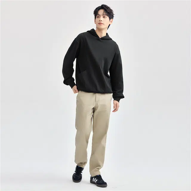 佐丹奴 加绒破骨口袋连帽针织套头卫衣 男款