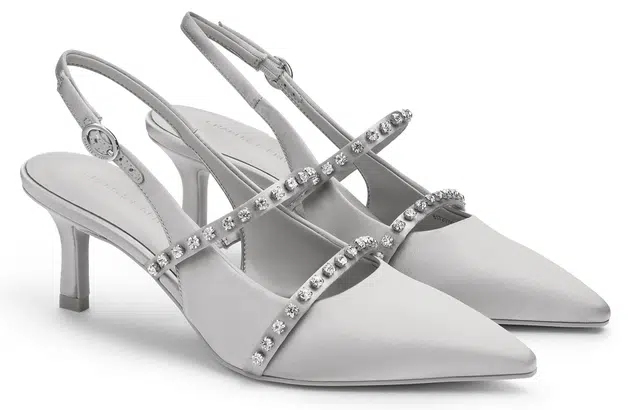 CHARLES&KEITH Textured Rhinestone Sandals 6.3cm