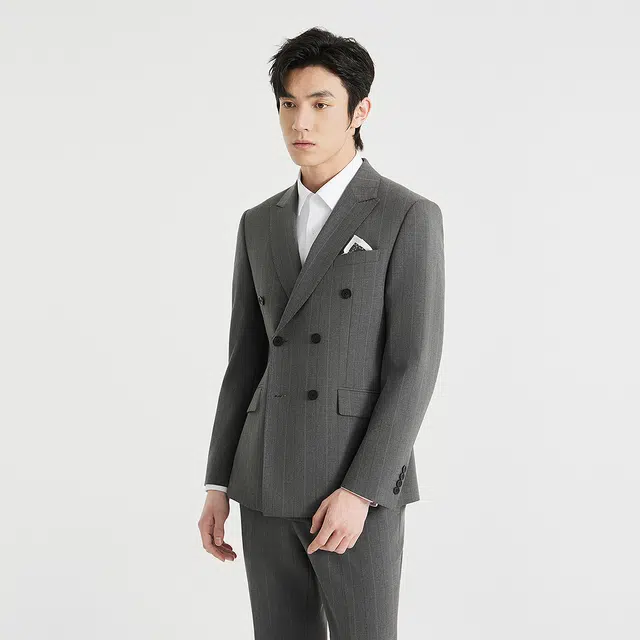 利郎 商务休闲时尚条纹两件套百搭简约秋季长袖西装套装 男款