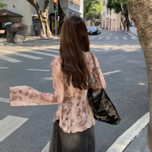 纤丝鸟 法式复古荷叶边碎花晕染设计感百搭显瘦长袖衬衫 女款