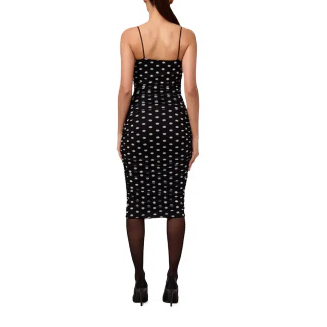 NAKED WARDROBE Polka Dot Tank Strap Midi Dress Mesh Collection