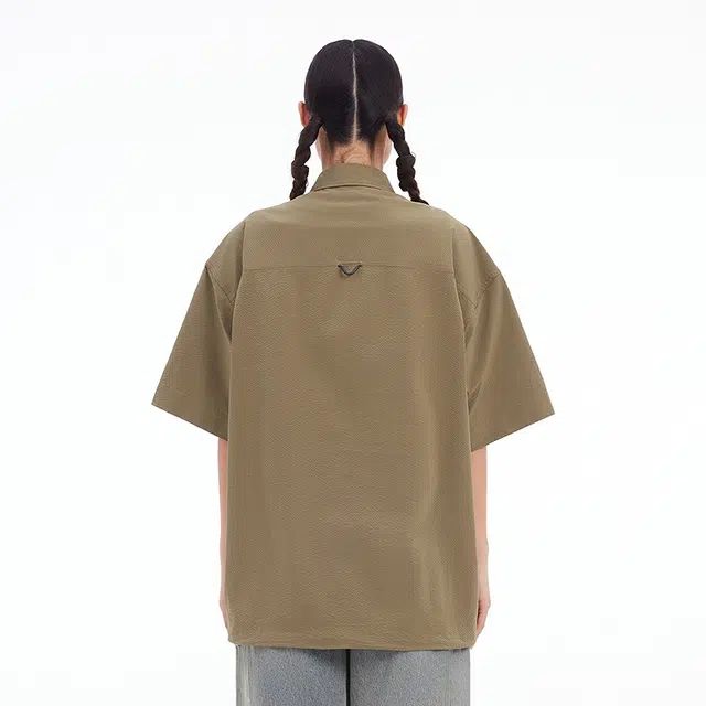 美特斯邦威 山系户外工装肌理宽松短袖衬衫 男女同款