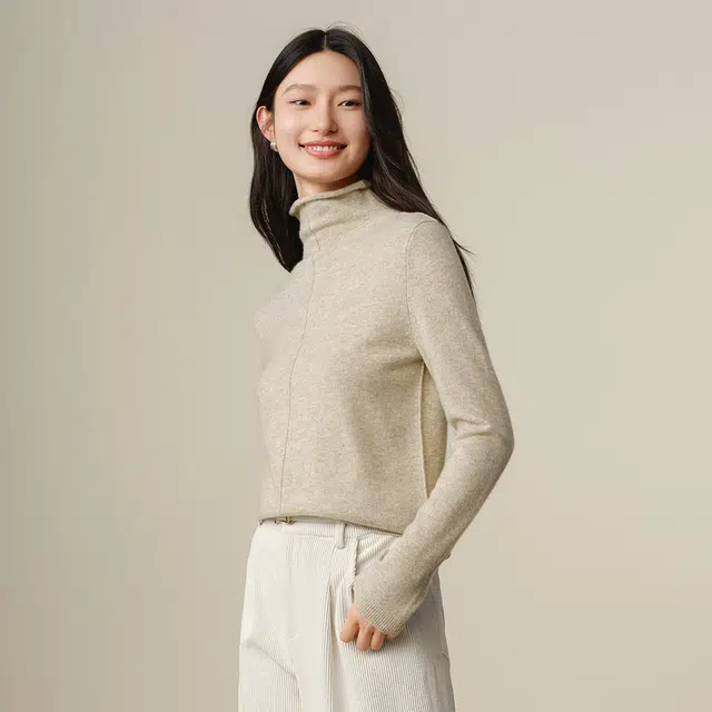 玖姿安娜蔻 休闲日常打底叠穿保暖纯色半高领毛衣 女款
