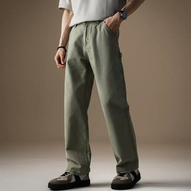 贵色 简约复古水洗石磨纯棉薄款潮牌休闲透气抗皱百搭款高端轻磅痞帅阔腿长裤牛仔裤 男女同款