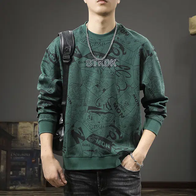 前进牛 美式复古潮流高街潮牌满印字母重磅圆领休闲户外百搭宽松卫衣 男款