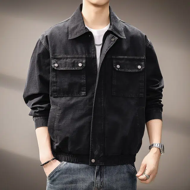 贵色 美式重磅石磨水洗做旧长袖城市机能工装风立体双口袋设计时尚百搭休闲牛仔外套 男女同款